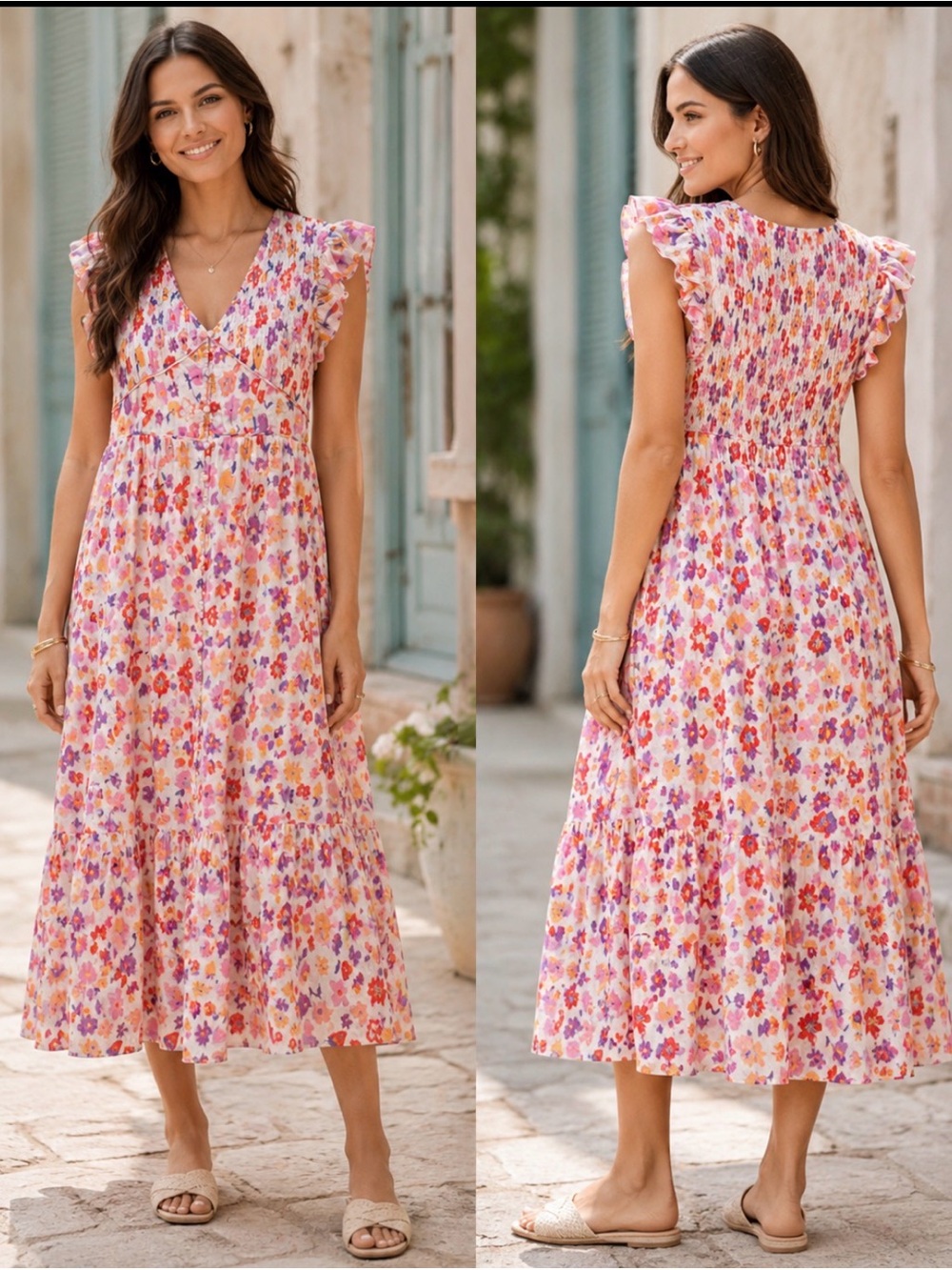 Fate Breezy Floral Midi Dress in Multicolor - Picture 3 of 4